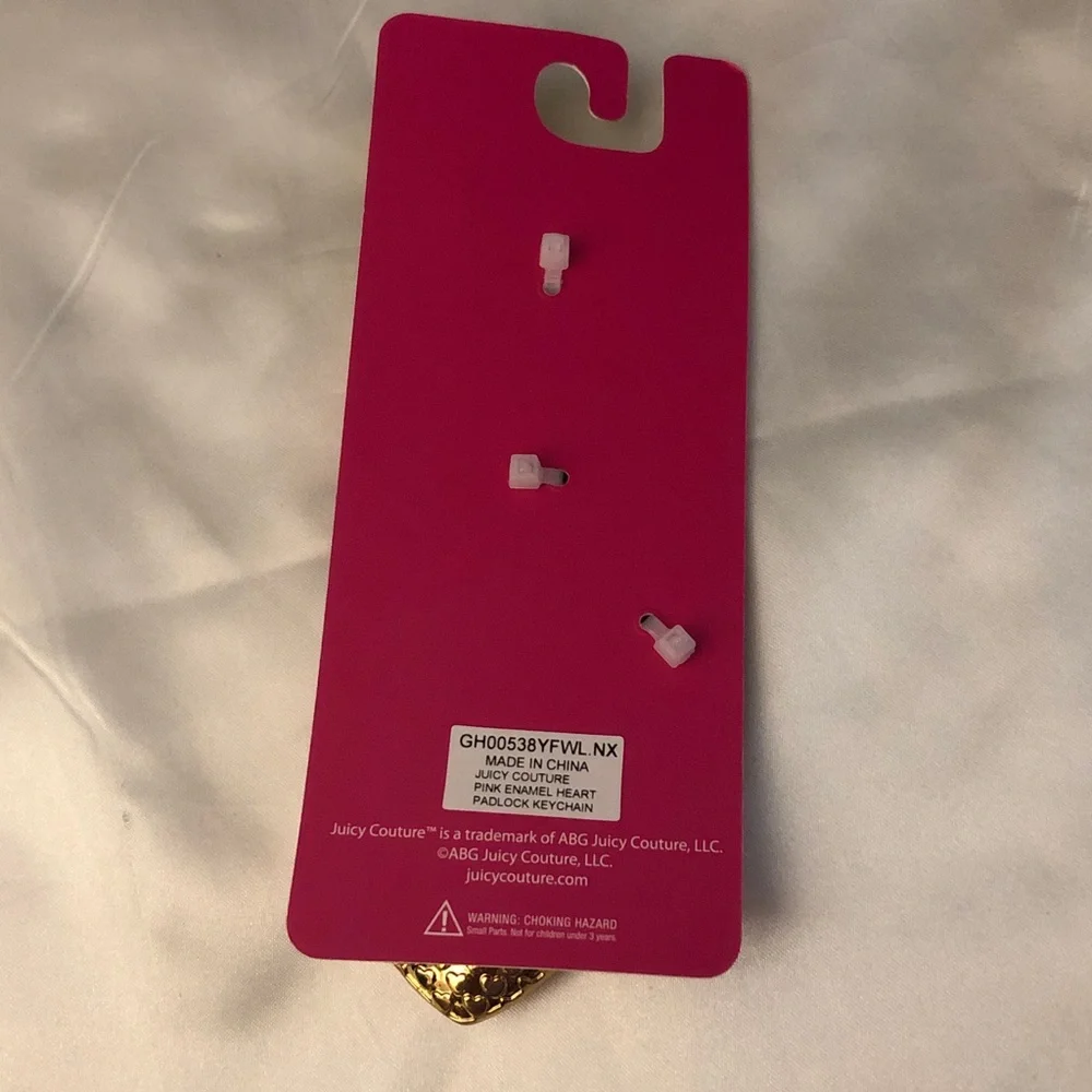 Juicy Couture Gold Tone & Pink Enamel Padlock Heart Keychain Bag Charm NWT